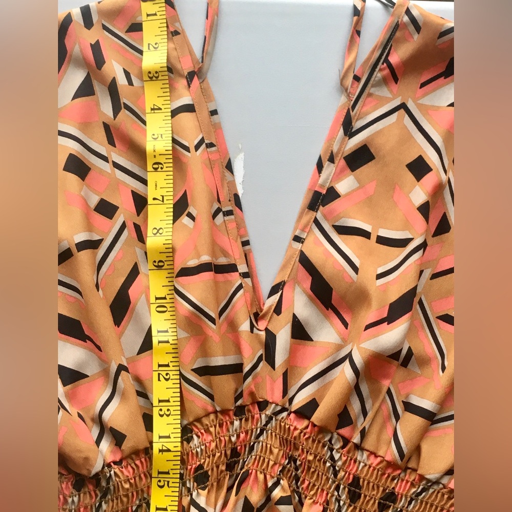 WISH Kimono orange blue mini dress Geometric pattern Smock waist Short sleeve - Picture 7 of 16